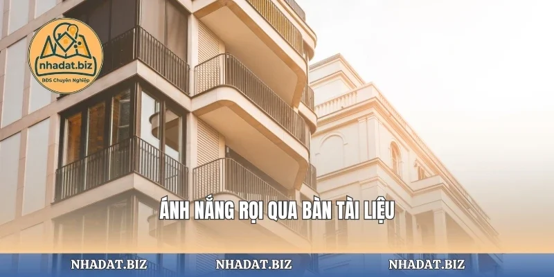 Ánh nắng rọi qua bàn tài liệu