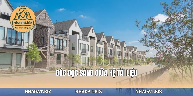 Góc đọc sáng giữa kệ tài liệu