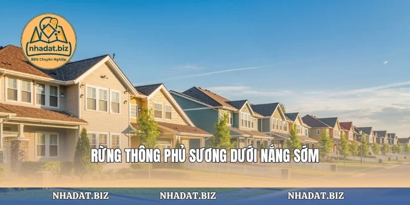 Rừng thông phủ sương dưới nắng sớm